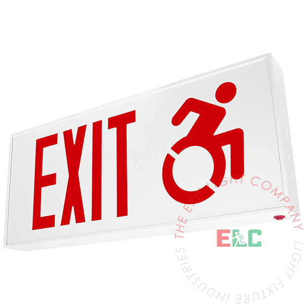 WHEELCHAIR LED EXIT SIGN,  ALUM, WHT, BBU, CT APRROVED